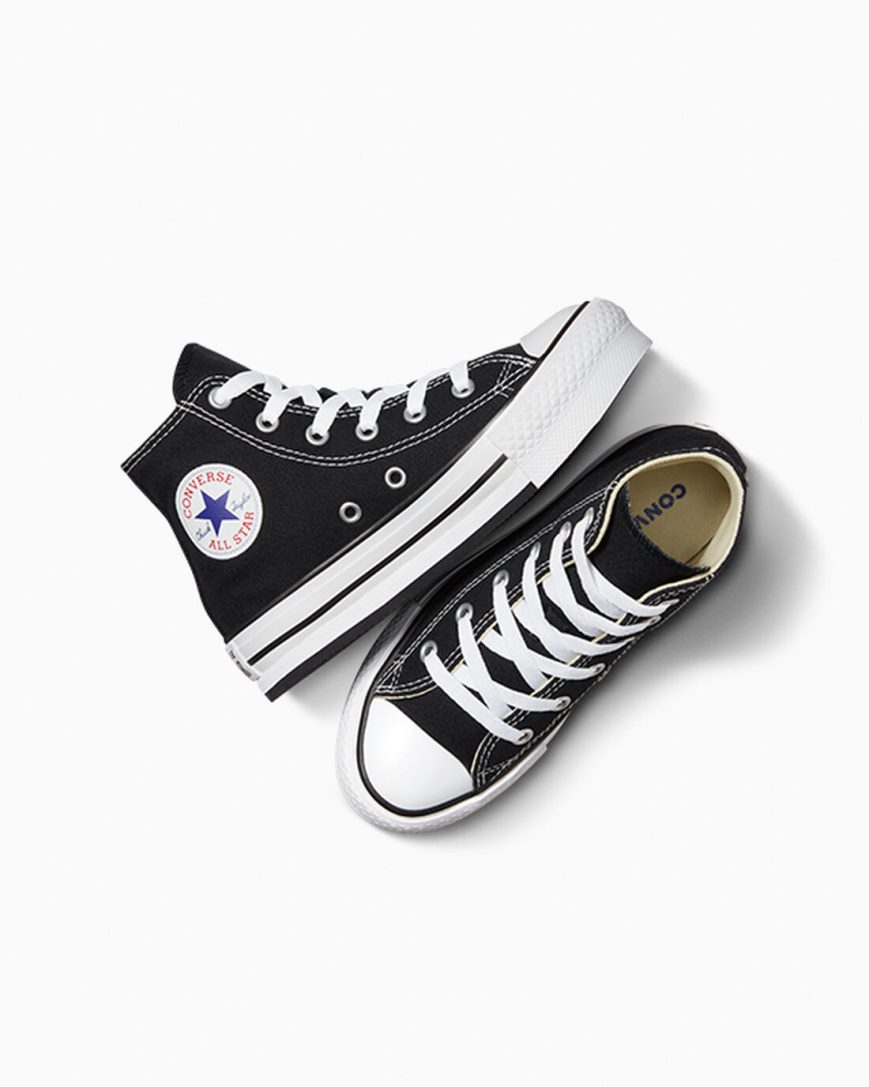 Dívčí Boty Na Platformy Converse Chuck Taylor All Star Lift Vysoké Černé Bílé Černé | CZ JXFU76